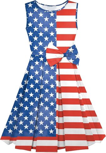 Girls 4th of July Dress American Flag Patriotic Dresses Red White Blue USA Sundress Outfit for Kids 5-14 Years in Kuwait