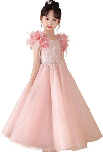Elegant Off - The - Shoulder Girls' Dress: Lace Fringe & Tulle Perfection for Special Moments in Saudi Arabia