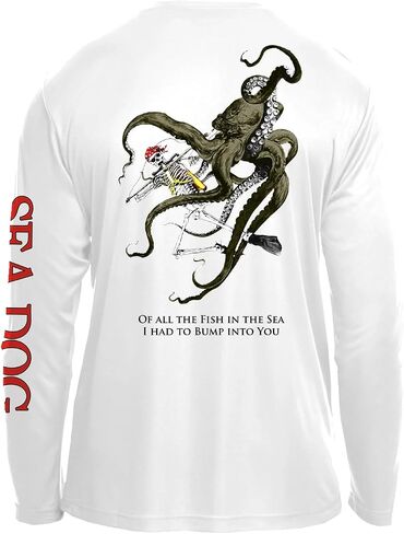 SEA DOG Skeleton Diver Octopus UPF 50+ Sun Protection Performance Long Sleeve Shirt, 100% Microfiber Polyester,Printed in USA in Kuwait