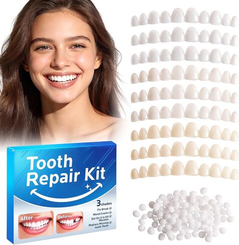 Temporary Tooth Repair Kit: Missing Tooth Replacement Kit Replace Missing or Broken Tooth Filling The Gap - Moldable False Teeth Come with 3 Shades 10 Size in Kuwait