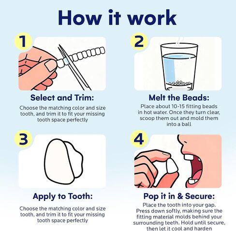 Temporary Tooth Repair Kit: Missing Tooth Replacement Kit Replace Missing or Broken Tooth Filling The Gap - Moldable False Teeth Come with 3 Shades 10 Size in Kuwait