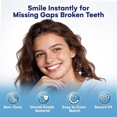 Temporary Tooth Repair Kit: Missing Tooth Replacement Kit Replace Missing or Broken Tooth Filling The Gap - Moldable False Teeth Come with 3 Shades 10 Size in Kuwait