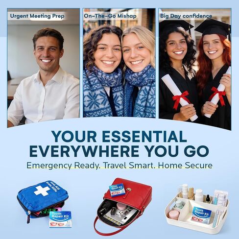 Temporary Tooth Repair Kit: Missing Tooth Replacement Kit Replace Missing or Broken Tooth Filling The Gap - Moldable False Teeth Come with 3 Shades 10 Size in Kuwait