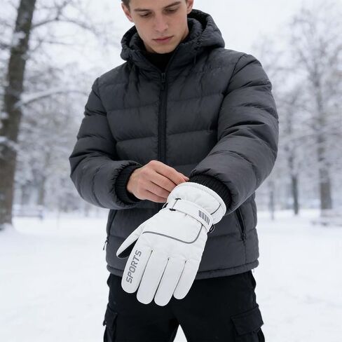 Ski Gloves for Men & Women, Waterproof Snow Gloves with Touchscreen, Winter Snowboarding Glove with Fleece Lining and Adjustable Wrist Strap(White) in Kuwait