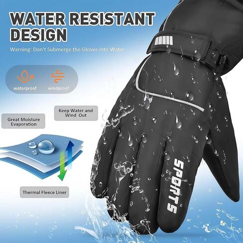 Ski Gloves for Men & Women, Waterproof Snow Gloves with Touchscreen, Winter Snowboarding Glove with Fleece Lining and Adjustable Wrist Strap(White) in Kuwait