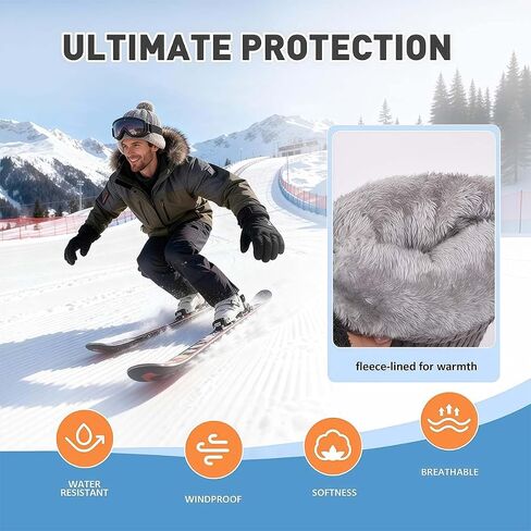 Ski Gloves for Men & Women, Waterproof Snow Gloves with Touchscreen, Winter Snowboarding Glove with Fleece Lining and Adjustable Wrist Strap(White) in Kuwait