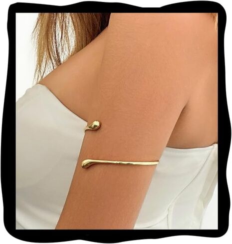 Quizzhe Minimalist Arm Cuff Geometric Upper Arm Cuff Adjustable Armband Simple Cuff Bangle Bracelet for Women Men (A-Gold), Universal, Gold,Silver in Saudi Arabia