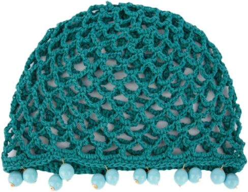 Retro Crochet Knit Beanie Hat for Women Hollow Mesh Head Wrap with Pearl Vintage Skull Cap in Kuwait