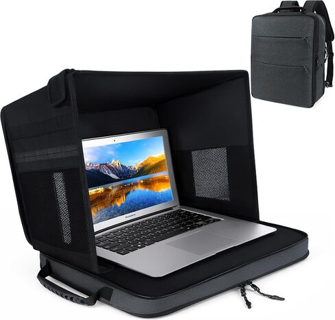Laptop Sun Shade Backpack for Working Outside, 12-16" Outdoor Laptop Shade & Computer Tent, Anti-Glare Laptop Tent Sun Shade with Privacy Shield and Luggage Sleeve,Black in Saudi Arabia
