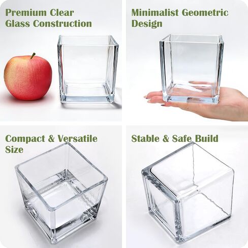 6 Pack Square Glass Vase 4" x 4" x 4", Clear Cube Vases for Centerpieces, Thickened Glass Flower Vases, Plant Terrarium, Floating Candle Holder for Wedding Party, Office/Home Decor, Events in Saudi Arabia