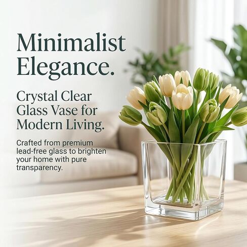 6 Pack Square Glass Vase 4" x 4" x 4", Clear Cube Vases for Centerpieces, Thickened Glass Flower Vases, Plant Terrarium, Floating Candle Holder for Wedding Party, Office/Home Decor, Events in Saudi Arabia