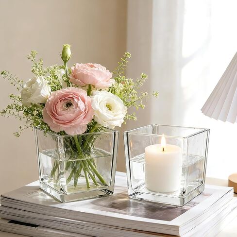 6 Pack Square Glass Vase 4" x 4" x 4", Clear Cube Vases for Centerpieces, Thickened Glass Flower Vases, Plant Terrarium, Floating Candle Holder for Wedding Party, Office/Home Decor, Events in Saudi Arabia