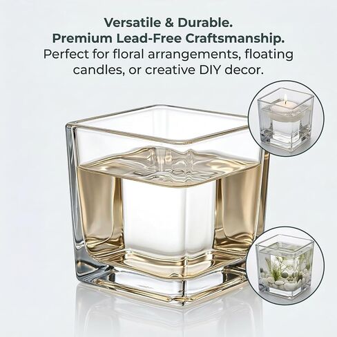 6 Pack Square Glass Vase 4" x 4" x 4", Clear Cube Vases for Centerpieces, Thickened Glass Flower Vases, Plant Terrarium, Floating Candle Holder for Wedding Party, Office/Home Decor, Events in Saudi Arabia