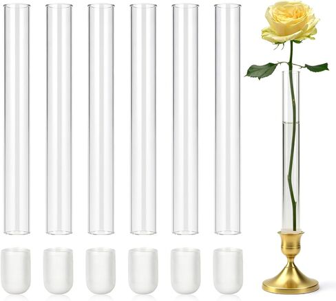 CGBE Glass Bud Vases for Flowers: 6 Pack 7.9" Base Vase for Taper Candle Holders - Skinny Vases for Flowers with Silicon Case Fits Candlesticks Size 20-22mm - Candle Vases for Home Decor & Wedding in Saudi Arabia