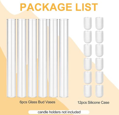 CGBE Glass Bud Vases for Flowers: 6 Pack 7.9" Base Vase for Taper Candle Holders - Skinny Vases for Flowers with Silicon Case Fits Candlesticks Size 20-22mm - Candle Vases for Home Decor & Wedding in Saudi Arabia