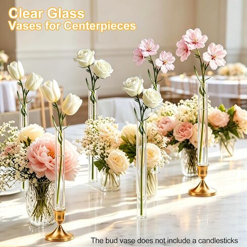 CGBE Glass Bud Vases for Flowers: 6 Pack 7.9" Base Vase for Taper Candle Holders - Skinny Vases for Flowers with Silicon Case Fits Candlesticks Size 20-22mm - Candle Vases for Home Decor & Wedding in Saudi Arabia