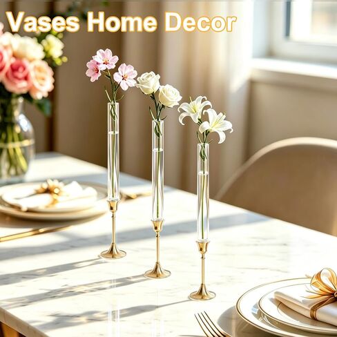 CGBE Glass Bud Vases for Flowers: 6 Pack 7.9" Base Vase for Taper Candle Holders - Skinny Vases for Flowers with Silicon Case Fits Candlesticks Size 20-22mm - Candle Vases for Home Decor & Wedding in Saudi Arabia