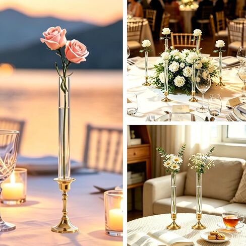CGBE Glass Bud Vases for Flowers: 6 Pack 7.9" Base Vase for Taper Candle Holders - Skinny Vases for Flowers with Silicon Case Fits Candlesticks Size 20-22mm - Candle Vases for Home Decor & Wedding in Saudi Arabia