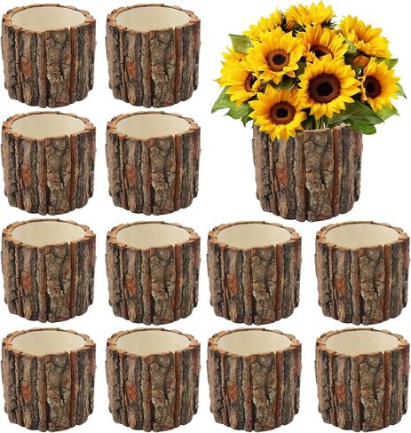 6 Pcs Wooden Vases for Centerpieces, Wood Flower Vase Rustic Tree Stump Planter Pots for Woodland Party Wedding Window Home Farmhouse Christmas Table Decor in Saudi Arabia