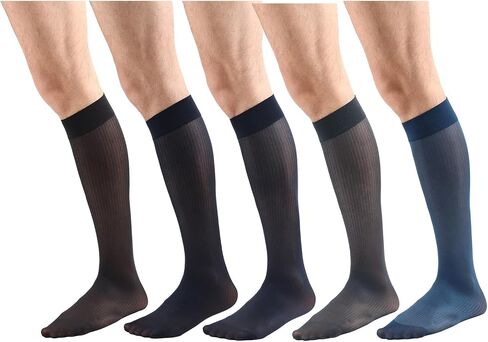 5 Pack Men's Sheer Silky Ultra Thin Dress Socks, Lightweight Breathable Mid Calf Business Trouser Work Crew Socks in Saudi Arabia