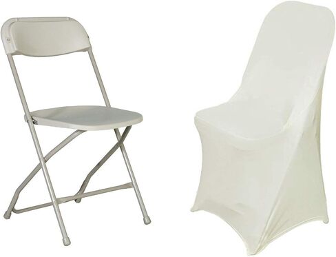 10 Ivory Spandex Stretchable Folding Chair Covers for Party Wedding Linens Decorations Dining Ceremony Reception Supplies Fit Durable Washable Reusable Elastic Slipcovers for Chairs Reception Supplies in Saudi Arabia