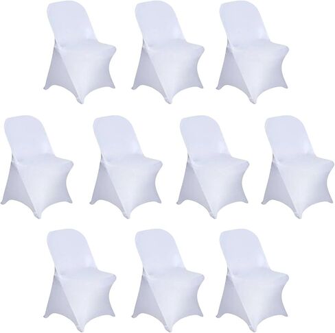 10 Ivory Spandex Stretchable Folding Chair Covers for Party Wedding Linens Decorations Dining Ceremony Reception Supplies Fit Durable Washable Reusable Elastic Slipcovers for Chairs Reception Supplies in Saudi Arabia