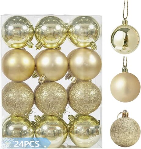 24PCS 4cm/1.57" Shatterproof Christmas Balls Ornaments, Pre-Strung Hanging Xmas Tree Decorations, 3 Styles Holiday Ornaments for Christmas/Halloween/Wedding/Birthday Party Decor (Red) in Kuwait