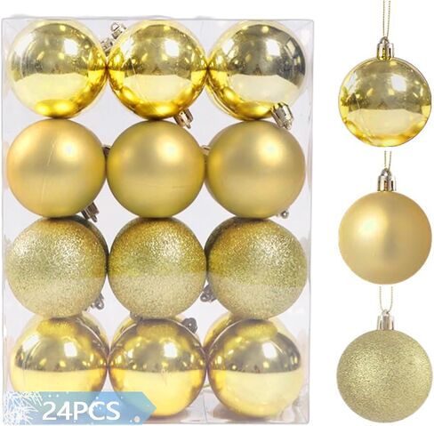 24PCS 4cm/1.57" Shatterproof Christmas Balls Ornaments, Pre-Strung Hanging Xmas Tree Decorations, 3 Styles Holiday Ornaments for Christmas/Halloween/Wedding/Birthday Party Decor (Red) in Kuwait