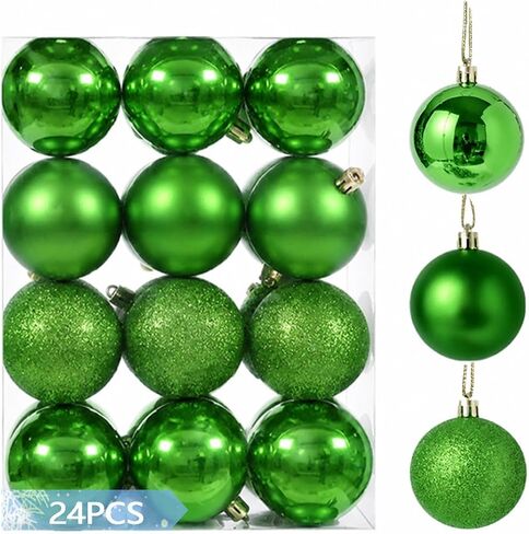 24PCS 4cm/1.57" Shatterproof Christmas Balls Ornaments, Pre-Strung Hanging Xmas Tree Decorations, 3 Styles Holiday Ornaments for Christmas/Halloween/Wedding/Birthday Party Decor (Red) in Kuwait