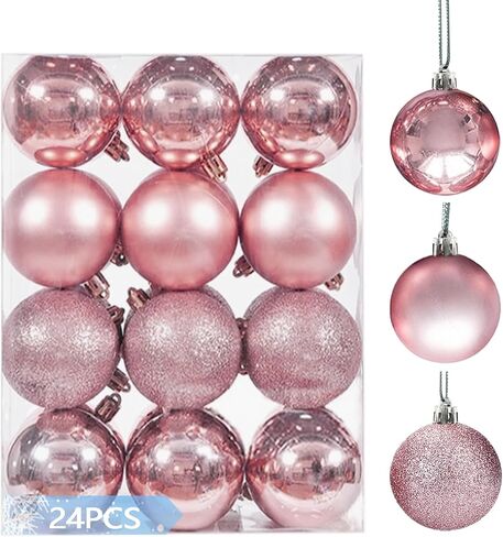 24PCS 4cm/1.57" Shatterproof Christmas Balls Ornaments, Pre-Strung Hanging Xmas Tree Decorations, 3 Styles Holiday Ornaments for Christmas/Halloween/Wedding/Birthday Party Decor (Red) in Kuwait