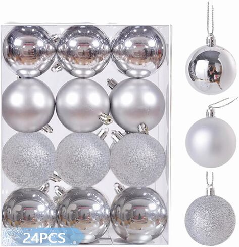 24PCS 4cm/1.57" Shatterproof Christmas Balls Ornaments, Pre-Strung Hanging Xmas Tree Decorations, 3 Styles Holiday Ornaments for Christmas/Halloween/Wedding/Birthday Party Decor (Red) in Kuwait