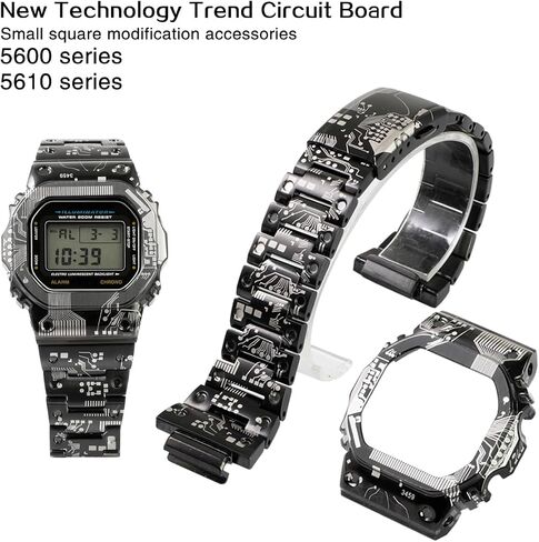 DW-5600 Mod Kit Circuit Board Pattern Stainless Steel Case Solid Metal Strap Bracelet for 5600 Series, 5610 Series, Watch Part Replacement in Saudi Arabia