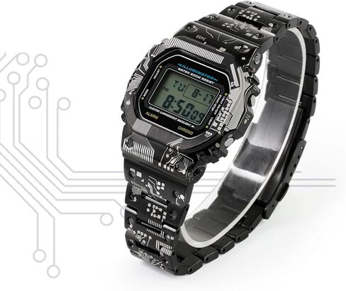 DW-5600 Mod Kit Circuit Board Pattern Stainless Steel Case Solid Metal Strap Bracelet for 5600 Series, 5610 Series, Watch Part Replacement in Saudi Arabia