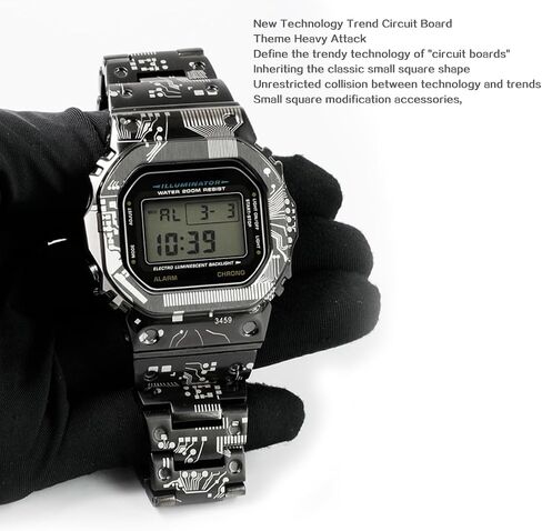 DW-5600 Mod Kit Circuit Board Pattern Stainless Steel Case Solid Metal Strap Bracelet for 5600 Series, 5610 Series, Watch Part Replacement in Saudi Arabia