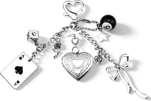 Y2k Purse Heart Bag Charm Cute Heart Locket Keychain Y2k 8 Ball Bag Charm Kawaii Photo Key Chain Bow Heart Cool Dice Star Rose Ace Of Spades Aesthetic Keychain Accessories for Women in Kuwait
