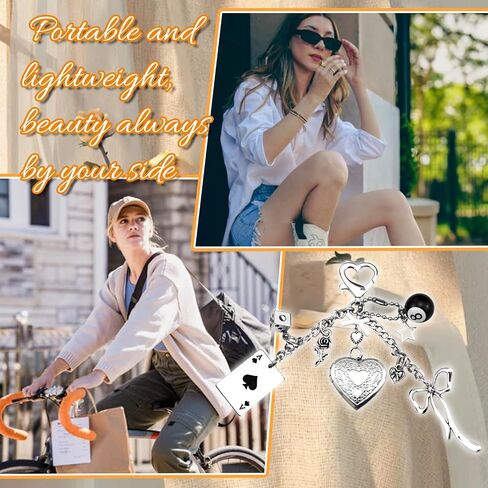 Y2k Purse Heart Bag Charm Cute Heart Locket Keychain Y2k 8 Ball Bag Charm Kawaii Photo Key Chain Bow Heart Cool Dice Star Rose Ace Of Spades Aesthetic Keychain Accessories for Women in Kuwait