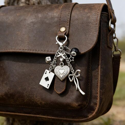 Y2k Purse Heart Bag Charm Cute Heart Locket Keychain Y2k 8 Ball Bag Charm Kawaii Photo Key Chain Bow Heart Cool Dice Star Rose Ace Of Spades Aesthetic Keychain Accessories for Women in Kuwait