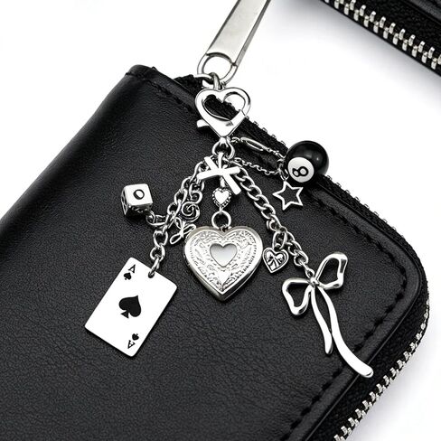 Y2k Purse Heart Bag Charm Cute Heart Locket Keychain Y2k 8 Ball Bag Charm Kawaii Photo Key Chain Bow Heart Cool Dice Star Rose Ace Of Spades Aesthetic Keychain Accessories for Women in Kuwait