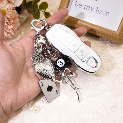 Y2k Purse Heart Bag Charm Cute Heart Locket Keychain Y2k 8 Ball Bag Charm Kawaii Photo Key Chain Bow Heart Cool Dice Star Rose Ace Of Spades Aesthetic Keychain Accessories for Women in Kuwait