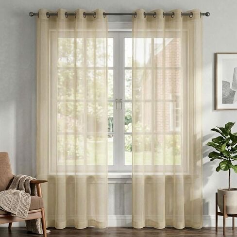 YHSF Grommet Sheer Curtains, 84 Inches Long, 2 Panel Set, 54" W x 84" L, Beige in Saudi Arabia