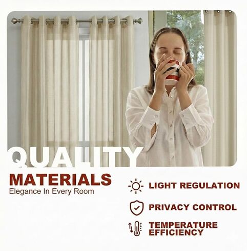 YHSF Grommet Sheer Curtains, 84 Inches Long, 2 Panel Set, 54" W x 84" L, Beige in Saudi Arabia