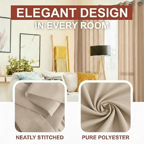 YHSF Grommet Sheer Curtains, 84 Inches Long, 2 Panel Set, 54" W x 84" L, Beige in Saudi Arabia