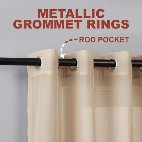 YHSF Grommet Sheer Curtains, 84 Inches Long, 2 Panel Set, 54" W x 84" L, Beige in Saudi Arabia