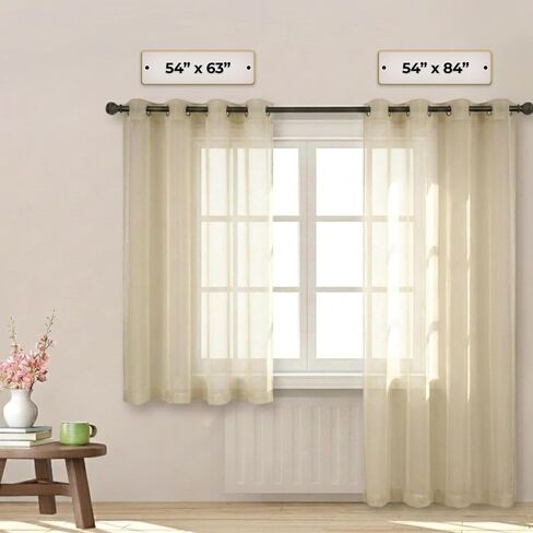 YHSF Grommet Sheer Curtains, 84 Inches Long, 2 Panel Set, 54" W x 84" L, Beige in Saudi Arabia