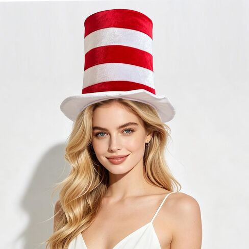 Red and White Striped Top Hat, Adult Standard Size,Velvet Fabric, Cat Hat Costume Halloween Role-Play Party Accessory in Saudi Arabia