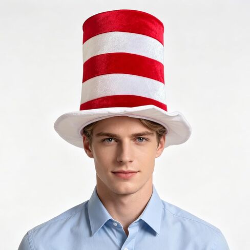 Red and White Striped Top Hat, Adult Standard Size,Velvet Fabric, Cat Hat Costume Halloween Role-Play Party Accessory in Saudi Arabia