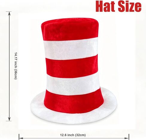 Red and White Striped Top Hat, Adult Standard Size,Velvet Fabric, Cat Hat Costume Halloween Role-Play Party Accessory in Saudi Arabia
