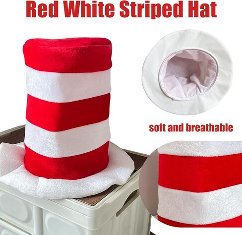 Red and White Striped Top Hat, Adult Standard Size,Velvet Fabric, Cat Hat Costume Halloween Role-Play Party Accessory in Saudi Arabia