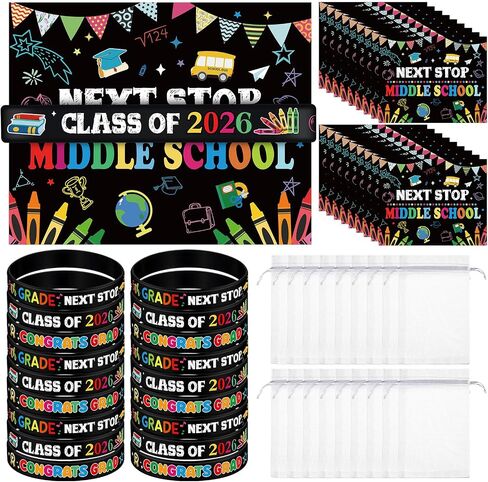 5th Grade Gifts for 2025 Graduation Include Grade Graduation Silicone Wristbands and Greeting Card with Organza Bags for 5th Grade Graduation(24 Sets) in Saudi Arabia
