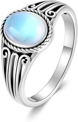 Moonstone Rings for Women 925 Sterling Silver Vintage Oval Moonstone Ring Ladies Jewelry Gifts in Saudi Arabia